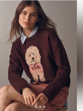 Maeve Brown Crew-Neck Dog Icon Pullover Sweater